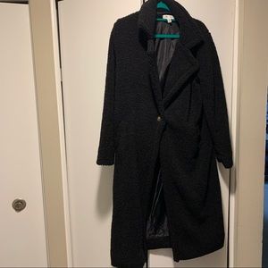 She + Sky Black Teddy Long Trench Coat
